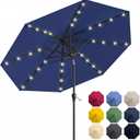 Patio Kingdom 10FT Solar Patio Umbrella with Lights, Outdoor Table Market Umbrella with 32 LED Lights, 8 Sturdy Ribs, Push Button Tilt and Crank for Pool, Deck and Garden, UV-Resistant Navy