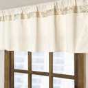 Cotton Linen Kitchen Valance Curtains with Shimmering Gold Embroidered Strip Modern Elegant 16 inches Neutral Farmhouse Short Valance for Window Treatment