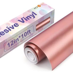HTVRONT Rose Gold Matte Metallic Permanent Vinyl - 12" x 10FT Matte Rose Gold Permanent Adhesive Vinyl Roll Compatible with Cricut Cutting Machine - Easy to Weed & Transfer