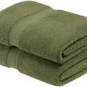 Superior Egyptian Cotton Pile Bath Towel Set of 2, Ultra Soft Luxury Towels, Thick Plush Essentials, Absorbent Heavyweight, Guest Bath, Hotel, Spa, Home Bathroom, Shower Basics, Forest Green