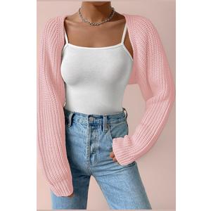 Verdusa Women's Y2k Cropped Cardigan Sweaters Lightweight Knit Open Front Bolero Shrugs Spring Fall Outfits (M, Pink