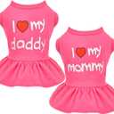Dog Dresses for Medium Dogs Girl, 2-Pack Pink Clothes Small Girl Summer I Love My Mommy Daddy Puppy Dress Shirt Lightweight Pet Outfit Cat Apparel(XS) Hot Pink