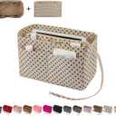 ZTUJO Purse Organizer Insert, Felt Bag Organizer with Metal Zipper, Handbag & Tote Shaper, For Speedy Neverfull Tote, 7 Sizes (Slender Large, Brown polka dots Beige)