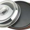 Skillet with Cast Iron Round - Small Cast Iron Skillet Sizzling Plate Fajita Plate Sizzling Pan for Easy Serving Cleaning, BBQ Included Wood Base