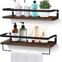 AGM Floating Shelves, 16.5 Bathroom Floating Shelf Set of 2, Carbonized Black Wall Storage Shelf with Towel Bar, Wall Mounted Shelves for Plants, Book, Bedroom, Kitchen, Living Room Decoration