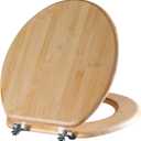Round Bamboo Toilet Seat with Zinc Alloy Hinges, Easy to Install also Easy to Clean, Natural Bamboo, Light, 16.5-inch