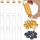 PATIKIL 12pcs 30ml Clear Borosilicate Glass Sample Vials with Aluminum Plastic Cap and Rubber Stopper for Lab Solid Liquid Powder Storage, Gold Plating