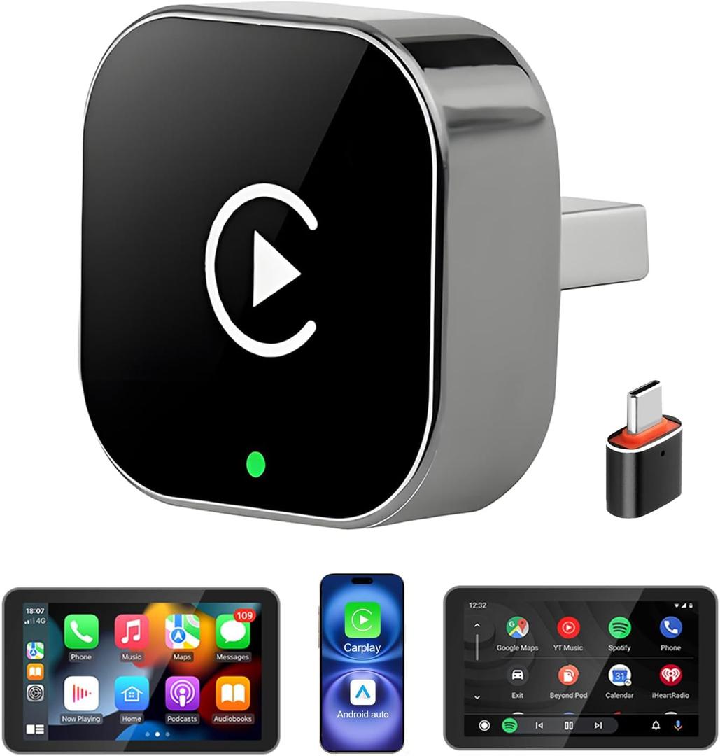 Wireless CarPlay Adapter 2026 Upgraded,CarPlay & Android Auto 2-in-1, Mini USB Design for Cars with Wired CarPlay,Fast Auto-Connect,Plug & Play,for Apple iOS 10+, Android 11+ Version