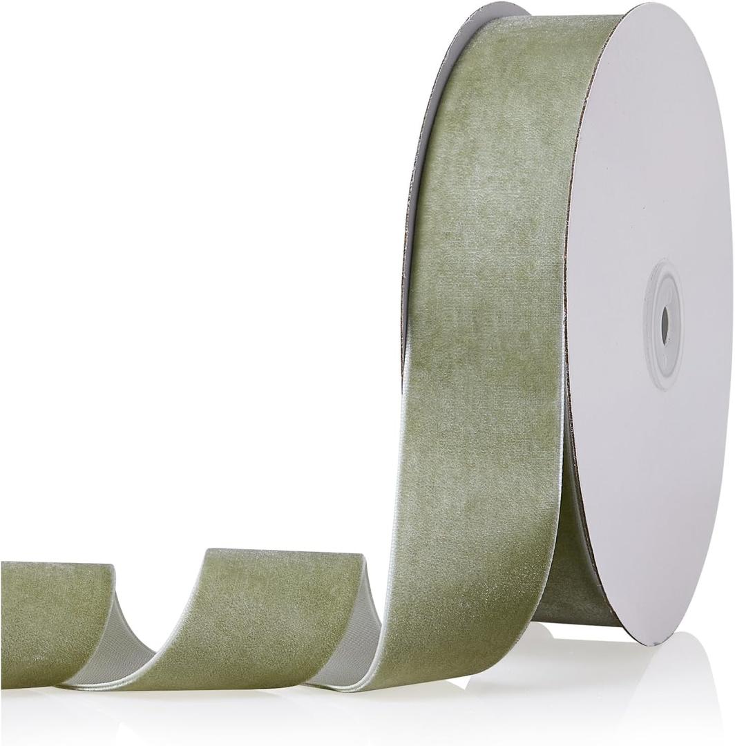 1.5" X 20 Yards Dusty Green Velvet Ribbon for Christmas Tree Wreath Vintage Decoration Handmade Crafts Ornaments Gift Wrapping and Bow Making
