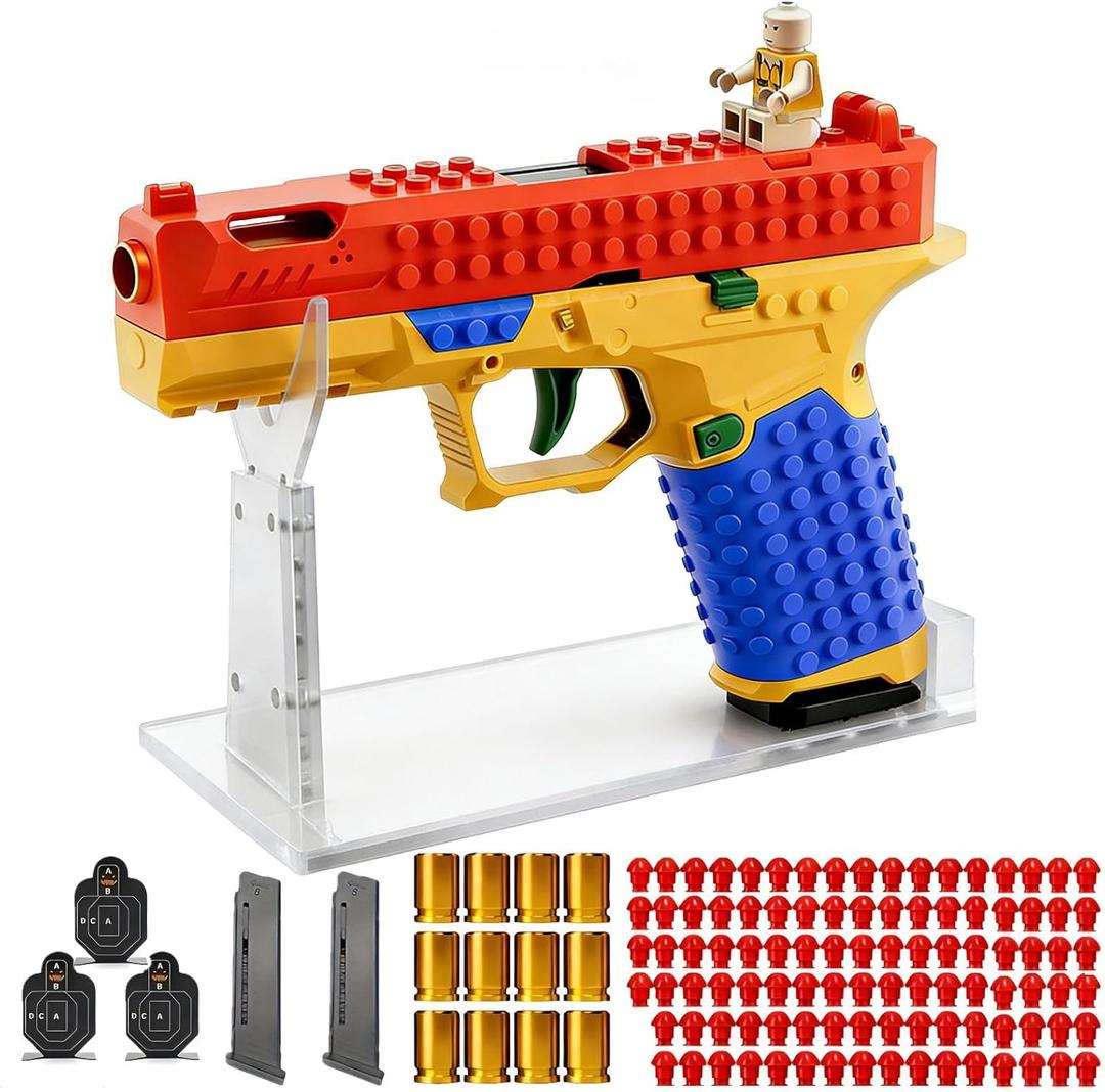 DIY Building Block Foam Blaster Set - Educational STEM Toy Gun with 100 Foam Darts & Display Stand for Teens 14+