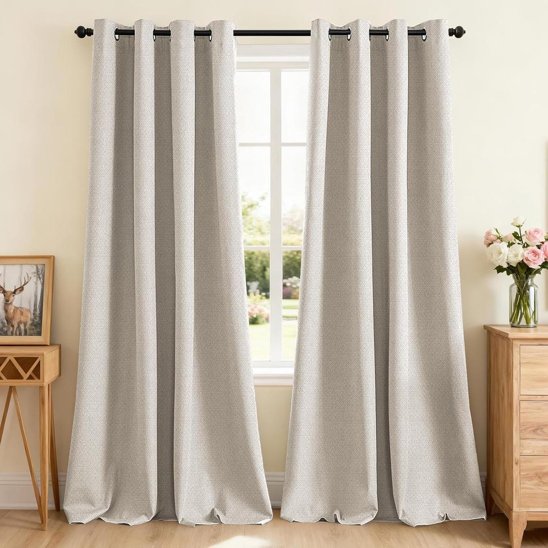 PrinceDeco 100% Blackout Curtains for Bedroom 108 Inches Long, Grommet Living Room Drapes, Thermal Insulated Blackout Curtains 2 Panels Set,Jacquard-Woven,55" W x108 L, Natural