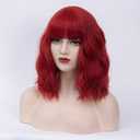 14" Short Dark Red Curly Wig For Women Girls Heat Resistant Fiber Wigs Halloween Cosplay Daily Party+Cap (Dark Red)