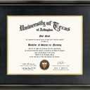 GraduationMall 11x14 Diploma Frame with Black over Gold Mat or Display 15x18 Certificate without Mat,Solid Wood & UV Protection Acrylic,Glossy Black Finish with Gold Trim