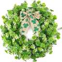 POILKMNI 18 Inch St Patricks Day Wreath Decorations, Artificial Shamrock Clover Decor with Bows for Front Door, Home, Wall, Porch, Party Supplies