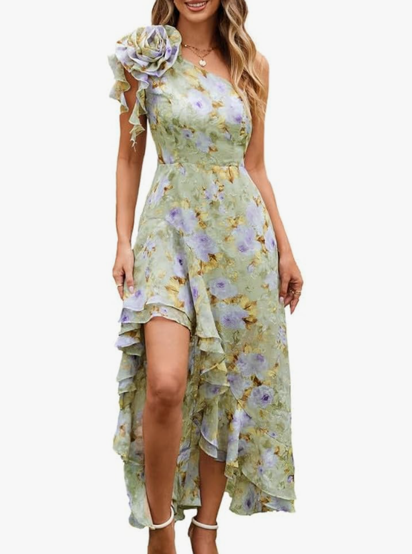 GRACE KARIN Womens Summer One Shoulder Sleeveless Dresses Floral Flowy Ruffle High Low Wedding Guest Maxi Sundresses 16