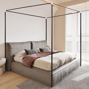 Mengersi Stainless Steel Canopy Bed Frame Queen Size, Heavy Duty Metal Frame With Sturdy Post Poles, Thicken Canopy Frame for Wood or Metal Beds, Bedroom Decor, Black
