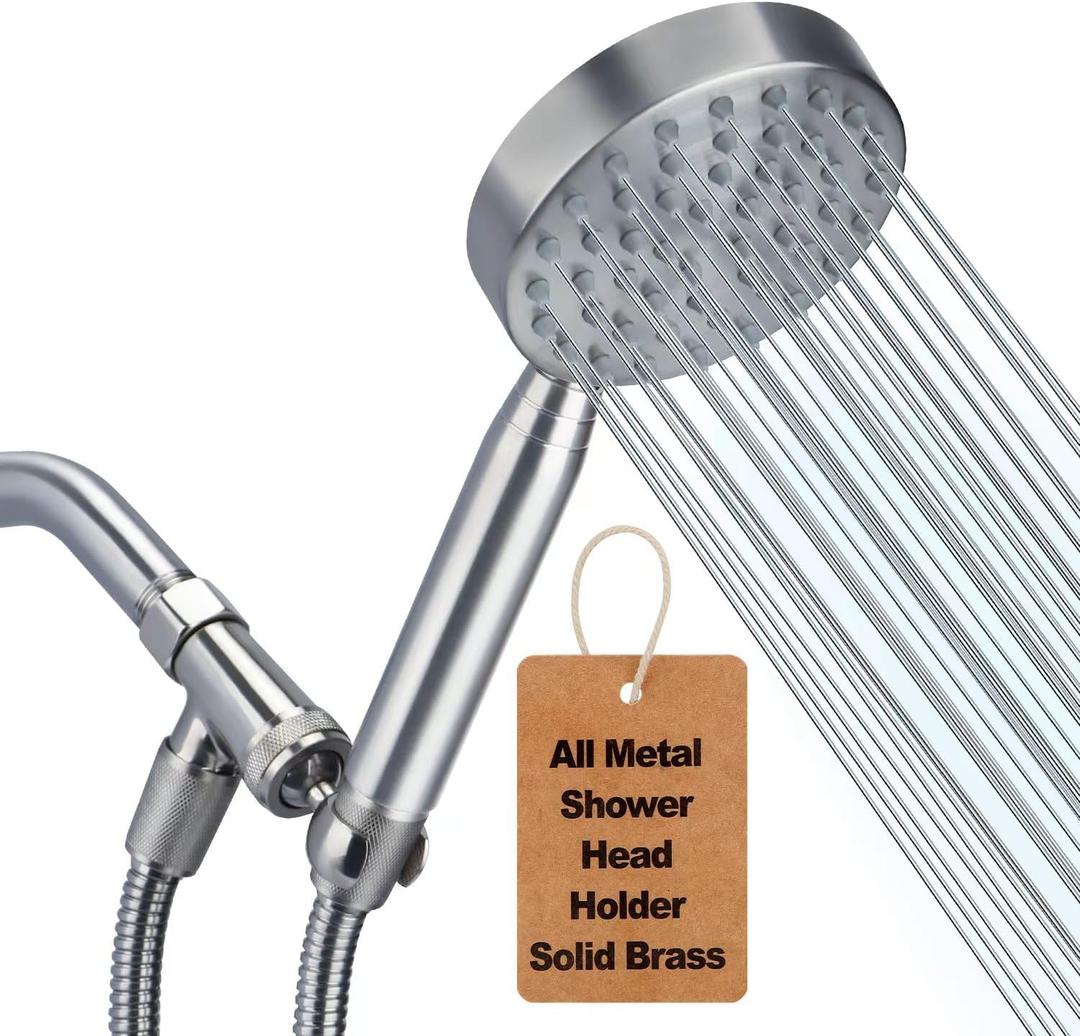 All Metal Shower Head Handheld with Brass Hand Showerhead Holder, High Pressure HandHeId Shower Sprayer with Long Hose 72" Flexible Extension