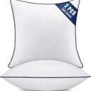 Throw Pillow Inserts Set of 2-Fluffy Square Cushions with 100% Cotton Covers-Decorative White Pillow Fillers for Sofa, Bed, Couch, Living Room, Indoor Hotel Pillows (26x26 Inch (Pack of 2)-Blue Edge)