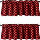 WOSIBO 2 Pack Checkered Plaid Windows Valances Retro Checkerboard Valance Curtains 16" x 56" Farmhouse Design Window Treatment Rod Pocket Valances for Kitchen/Living Room (Red and Black)