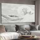 YETHEN WAL Textured Grey Wave Wall Art Extra Large 3D Coastal Canvas, Neutral Minimalist Seascape for Living Room Bedroom, Hand-Painted Details, 2958 Inch