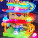 2-in-1 Rolling Ball & Car Ramp Race Track for Toddlers, Hammer Ball Drop Toy for Boys & Girls, Interactive Playset w/Sensor Lights - Montessori STEM Learning Toys for Kids 1-5+ Year Old