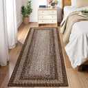 RUGSREAL Runner Rug for Hallway Kitchen Runner Carpet 2x10, Machine Washable Long Runner Throw Mat, Non Slip Entryway Rug Stain Resistant Braided Printed Carpet for Bedroom Living Room, Brown
