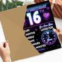 2 x Jumbo 16th Birthday Card for Boys Girls, Neon 16th Birthday Party Decorations for Him Her, Happy 16 Year Old Birthday Gifts for Son Daughter, Double-Sided with Two Stickers