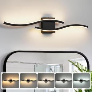 WOSHITU Bathroom Vanity Lights Over Mirror: 31.5 Inch 32W Black LED Bathroom Lighting Fixtures 5CCT Dimmable 2700-5000K Vanity Lighting Modern Bath Sconces Wall Light for Mirror Bedroom Living Room