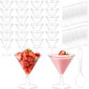 Yinkin 25 Cups and 25 Spoons Plastic Martini Glasses Disposable Cocktail Glasses Mini Martini Plastic Cups Dessert PVC Shot Unbreakable with Spoons for Weddings Party Wine Food (Clear,2 oz)