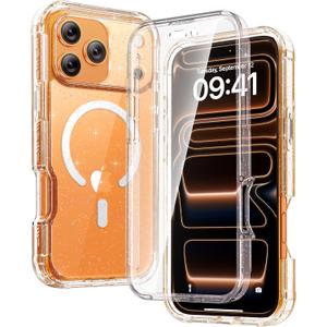 Diaclara Magnetic Designed for iPhone 17 Pro Max Case Full Body Bumper,[Compatible with MagSafe] Military Drop Proof Cover with Built-in Touch Sensitive Anti-Scratch Screen Protector, Clear Glitter