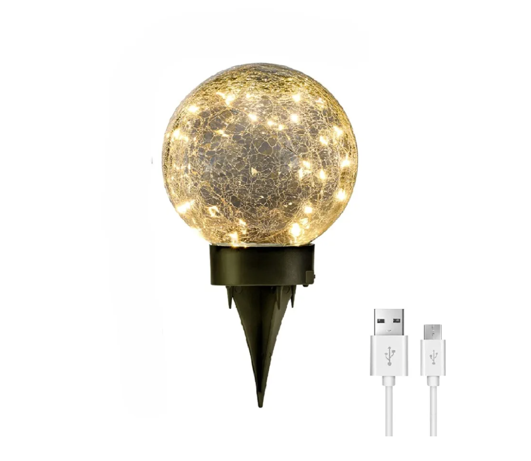 Deck Impressions 6" Crackle Globe LED Light, Rechargeable and Solar Operated Lights, Indoor or Outdoor Use