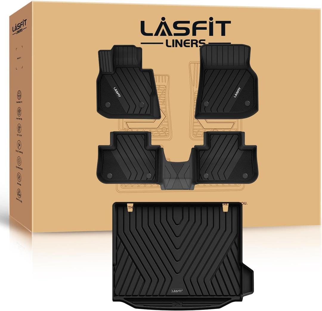 LASFIT 2018-2024 BMW X3 Floor Mats & Trunk Mat, Custom Fit TPE All Weather Car Liners Full Set for x3 30i/M/M40i/M Competition Accessories, Waterproof & Anti-Slip (Don't Fit X3 30e)