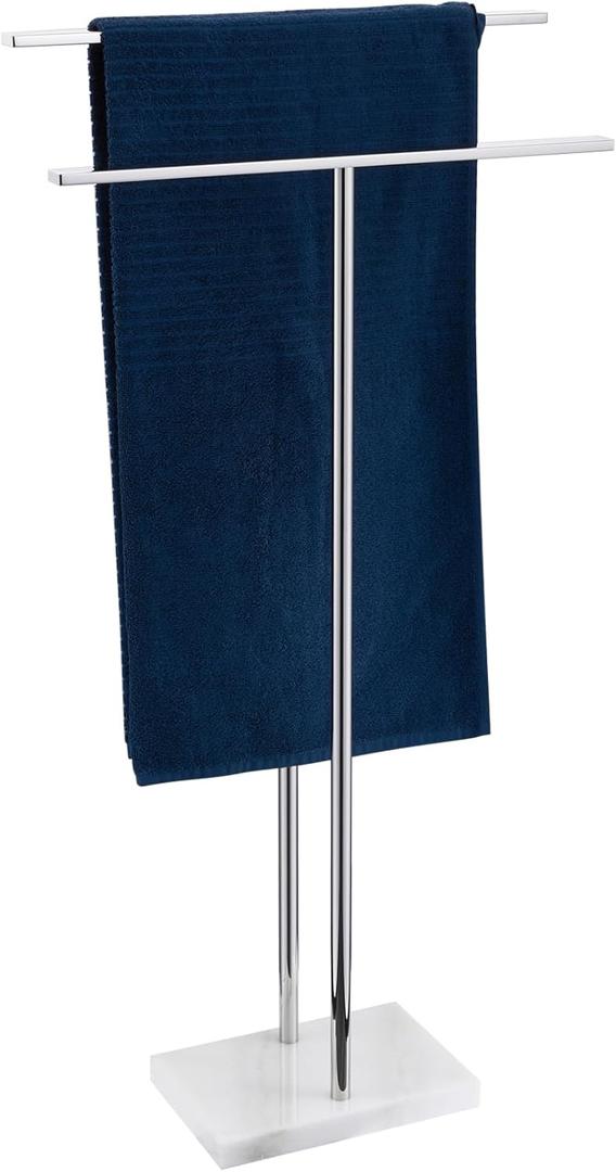 Free Standing Towel Rack for Bathroom 2-Tier Towel Holder Stand with Heavy Marble Base Thicken Steady Design Polished Chrome Stainless Steel AN7001CH