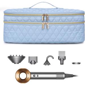 Double-Layer Travel Carrying Case Compatible with Revlon One-Step Hair Dryer Brush/Volumizer/Styler/Shark FlexStyle Attachment Portable Storage Organizer Bag Hair Tools Travel Bag (Bag Only) (Macaron Blue)