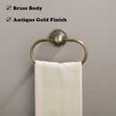 Antique Gold Towel Ring, Oval Hand Towel Holder Wall Mount, Vintage Decorative Bathroom Accessories, Brass Petal-Relief Series