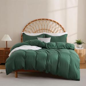 JSD Hunter Green Duvet Cover Set King Size, 3 Piece Duvet Cover with Pillow Shams, Soft Brushed Microfiber Zipper Closure, Comforter Not Included