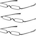 3 Pack Slim Pen Reading Glasses Metal Frame & Case Compact Portable Spring Hinge Eyeglasses for Women Men (Black, +2.50)