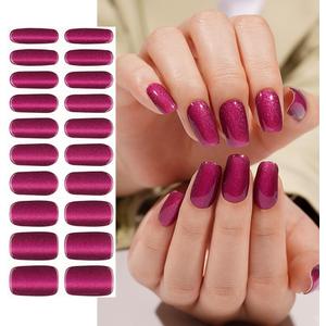Semi Cured Gel Nail Strips 20 Pcs Purple-Red Cat Eye Gel Nail Wraps, Stickers, UV Light Required Nail Art Design Decoration Accessories (Style-12)