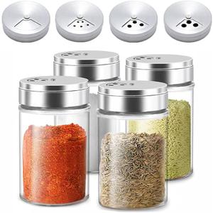 4pcs Salt and Pepper Shakers Set, Salt Shaker and Pepper Shaker with Adjustable Pour Holes, Pepper and Salt Container with Stainless Steel Lid,Glass Salt and Pepper Shakers,Spice Shaker for Kitchen