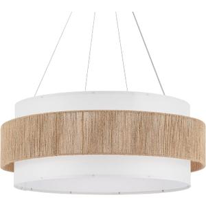 30 Fabric Rattan Chandelier Boho Hand Woven Coastal Pendant Light Adjustable Drum Large Pendant Lighting Fixtures for Dining Room Living Room Kitchen Hallway, Off-White, UL Listed