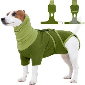FUAMEY Recovery Suit for Dogs, Neck Wound Cover Onesie for Surgery Female Dog, Prevent Licking Surgical Suits for Male Dogs After Neutering, Cone Alternative After Surgery, Bichon Frise (Green, S)