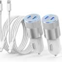 iPhone Car Charger Fast Charging, [Apple MFi Certified] 60W Dual USB-C Power Cigarette Lighter Car Charger+Type-C Cable&Lightning Cable for iPhone 16 15 14 13 12 Pro Plus XS XR iPad, Samsung, Carplay (Sliver)