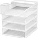 FANXIYQ Stackable Letter Trays, 4 Tier Metal Paper Tray & Desk Organizer, Stackable File Trays for Office & Home, Multi-Functional Document Tray with Fine Grid Design & Magnetic Labels,White