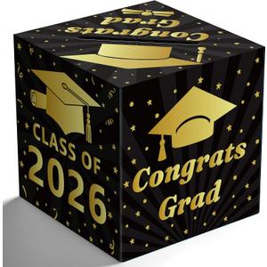 4 x OHOME Graduation Decorations 2026 - Black Gold Graduation Card Box for Graduation Decorations Class of 2026 - Graduation Party Decorations Decor Supplies Favors,Graduation Centerpieces 2026