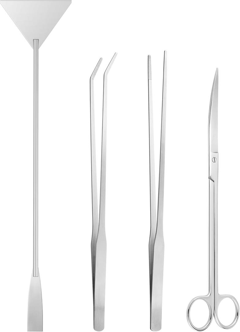 Ohtomber Aquascape Tools Aquarium Kit - 4PCS Terrarium Supplies Include Long Tweezers for Terrarium, Feeding Tongs, Aquarium Scissors, Algae Scraper for Fish Tank Cleaning Plant Trimming