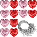Gemscream 24 Pcs Valentine's Sequin Heart Hanging Ornaments Glitter Red Pink Valentines Tree Decorations Sparkly Hanging Decor for Xmas Valentine Wedding Holiday Party Supplies Gift