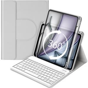 Keyboard Case for iPad Air 13 inch M3 2025/M2 2024,iPad Pro 12.9 inch 6th/5th/4th/3rd Gen,360 Rotating Case and Magnetic Detachable Keyboard with Pencil Holder, Portrait/Landscape Modes-Grey
