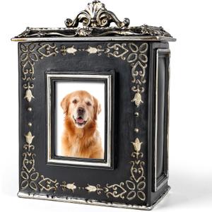 AELS Large Pet Urn Memory Box for Keepsakes with Photo Slot, Dog Memorial Urns for Ashes, Cat or Dog Cremation Urns, Black