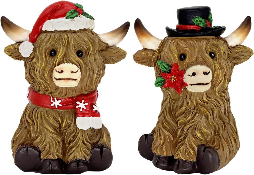 CRCZK Highland Cow Winter Decor, Winter Decorations Indoor/Outdoor, Farmhouse Table Centerpieces Decorations, Highland Cow Decor Winter Gifts