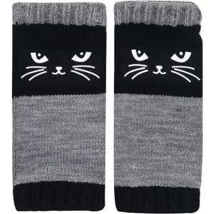 Ralcosuss Womens Cute Cat Winter Fingerless Gloves Knit Half Finger Typing Driving Glove Mitten Wrist Warmer (One Size, Black)